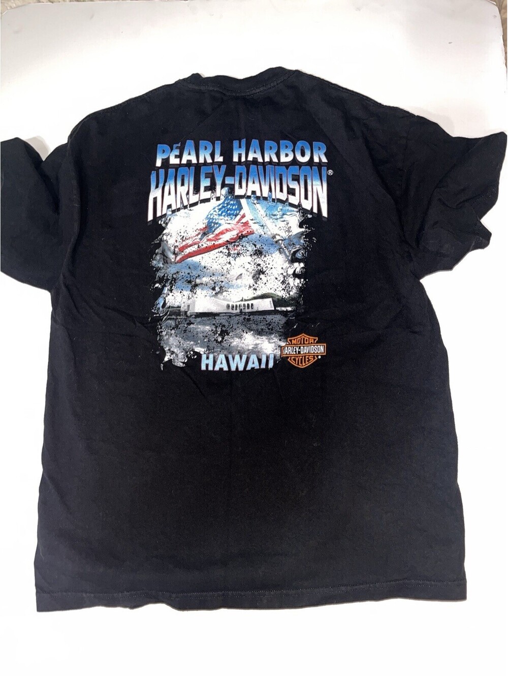 Harley-Davidson Shirt Mens XL Black Pearl Harbor Hawaii Graphic Tee T-Shirt Flag